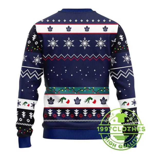 Toronto Maple Leafs 12 Grinch Xmas Day Ugly Christmas Sweater, Toronto Maple Leafs Ugly Sweater, NHL Ugly Sweater