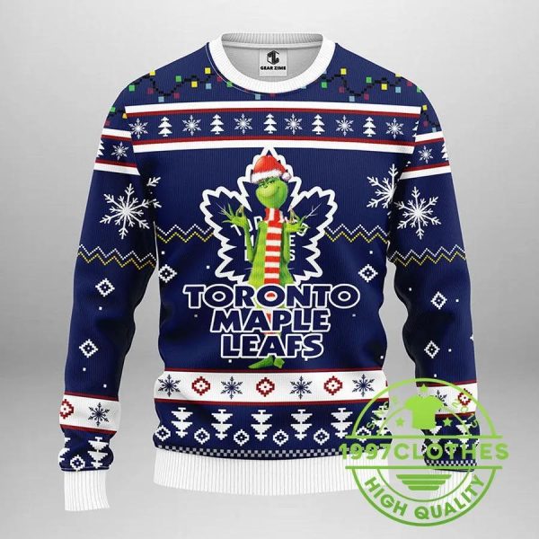 Toronto Maple Leafs Funny Grinch Ugly Christmas Sweater, Toronto Maple Leafs Ugly Sweater, NHL Ugly Sweater