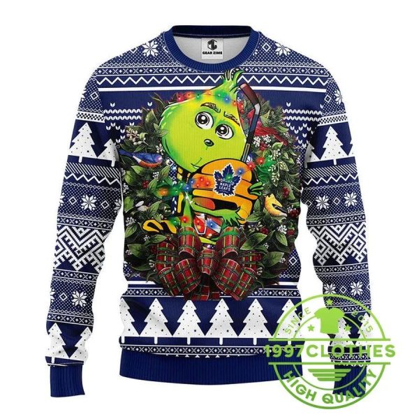 Toronto Maple Leafs Grinch Hug Ugly Christmas Sweater, Toronto Maple Leafs Ugly Sweater, NHL Ugly Sweater