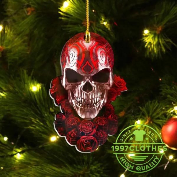 Tribal Red Tattoos With Sugar Skull Christmas Ornament, Skull Christmas Decorations