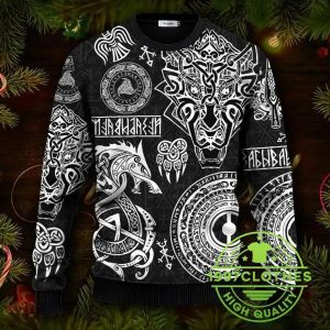 Triple Horn Pattern Cool Symbol Viking Ugly Christmas Sweater 1