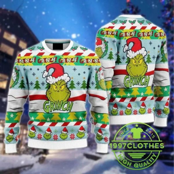 Ugly Grinch Christmas Sweater Santa Hat Funny, Christmas Grinch Sweater, Grinch Holiday Sweater