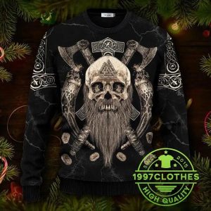 Valhalla Vegvisir Pattern Viking Ugly Christmas Sweater 1