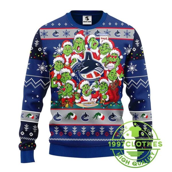 Vancouver Canucks 12 Grinch Xmas Day Ugly Christmas Sweater, Vancouver Canucks Ugly Sweater, NHL Ugly Sweater