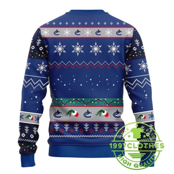 Vancouver Canucks 12 Grinch Xmas Day Ugly Christmas Sweater, Vancouver Canucks Ugly Sweater, NHL Ugly Sweater