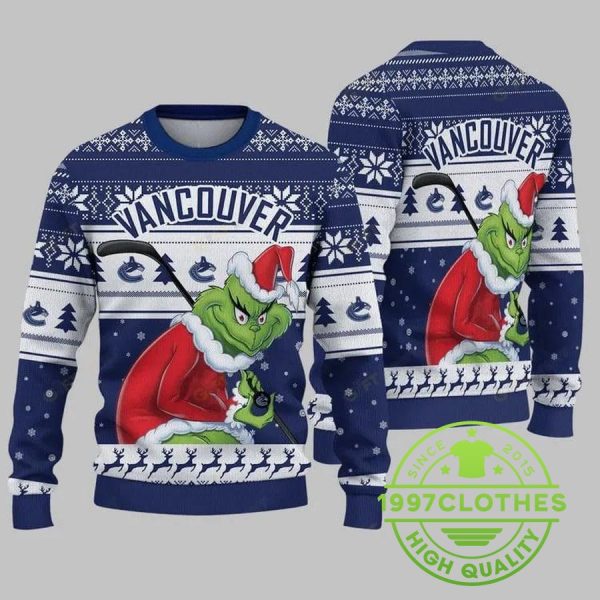 Vancouver Canucks Grinch Stolen Christmas Ugly Sweater, Vancouver Canucks Ugly Sweater, NHL Ugly Sweater