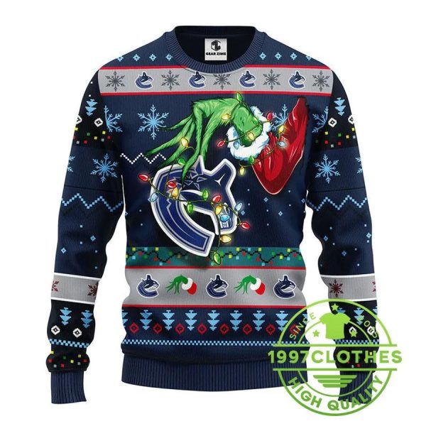 Vancouver Canucks Grinch Ugly Christmas Sweater, Vancouver Canucks Ugly Sweater, NHL Ugly Sweater