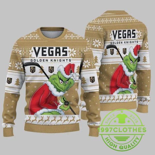 Vegas Golden Knights Grinch Stolen Christmas Ugly Sweater, Vegas Golden Knights Ugly Sweater, NHL Ugly Sweater