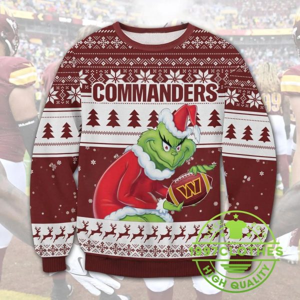 Washington Commanders Grinch Stolen Christmas Ugly Sweater, Washington Commanders Ugly Sweater, NFL Ugly Sweater