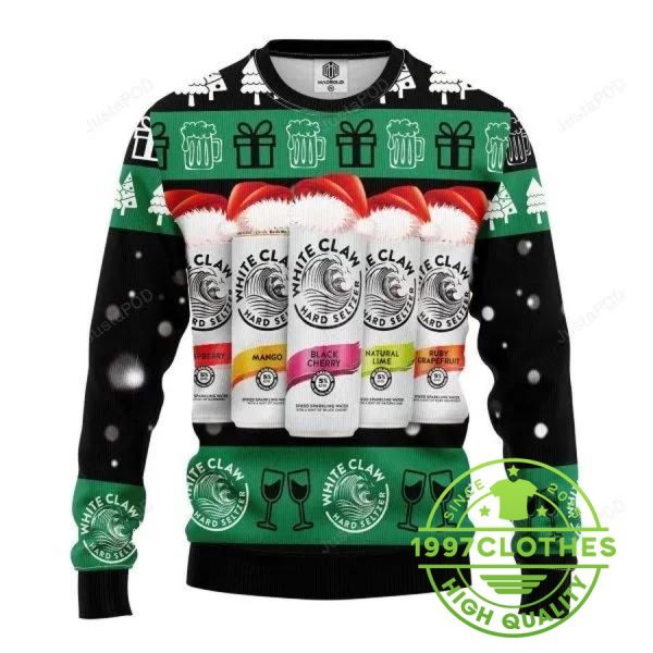 White Claw Beer Ugly Christmas Sweater, White Claw Ugly Sweater, Beer Ugly Sweater