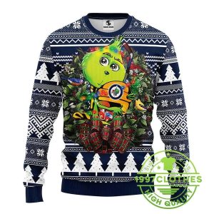 Winnipeg Jets Grinch Hug Ugly Christmas Sweater 1