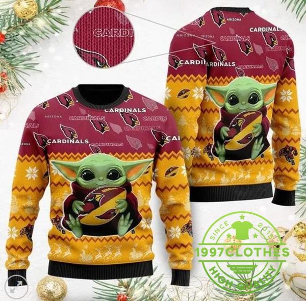 Arizona Cardinals Baby Yoda Ugly Christmas Sweater, Arizona Cardinals Ugly Sweater, NFL Ugly Sweater