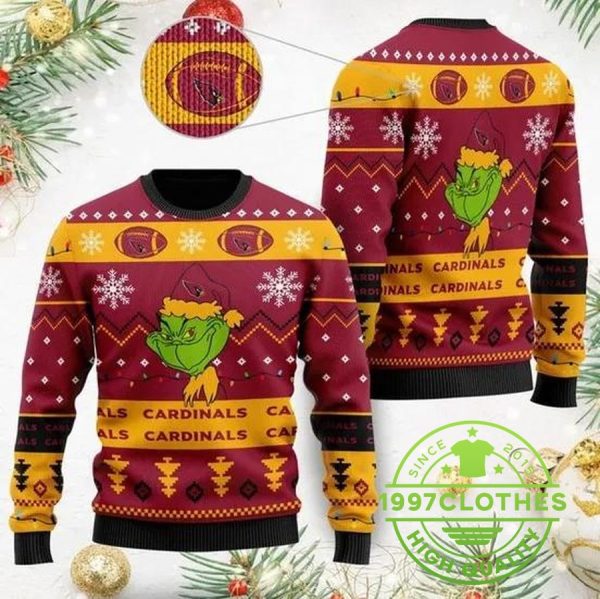 Arizona Cardinals Cute Grinch Ugly Christmas Sweater, Arizona Cardinals Ugly Sweater, NFL Ugly Sweater