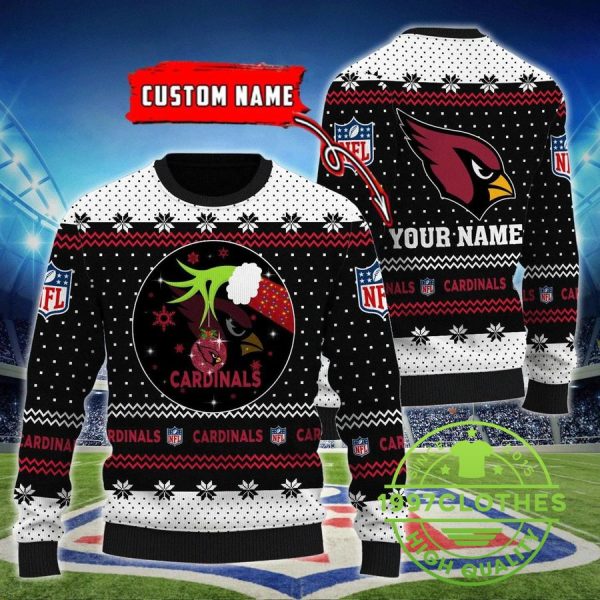 Arizona Cardinals Grinch NFL Personalized Ugly Christmas Sweater, Arizona Cardinals Ugly Sweater, NFL Ugly Sweater