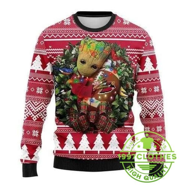 Arizona Cardinals Groot Hug Ugly Christmas  Sweater, Arizona Cardinals Ugly Sweater, NFL Ugly Sweater