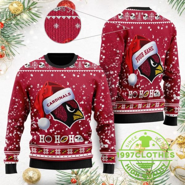 Arizona Cardinals Ho Ho Ho Santa Custom Ugly Christmas Sweater, Arizona Cardinals Ugly Sweater, NFL Ugly Sweater