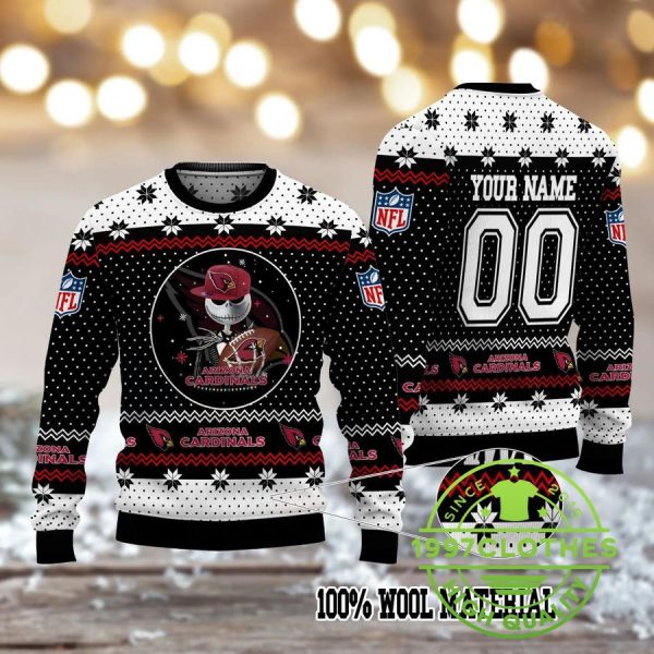 Arizona Cardinals Jack Skellington NFL Personalized Ugly Christmas Sweater, Arizona Cardinals Ugly Sweater, NFL Ugly Sweater