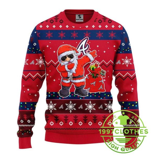 Atlanta Braves Dabbing Santa Claus  Ugly Christmas Sweater, Atlanta Braves Ugly Sweater, MLB Christmas Sweater