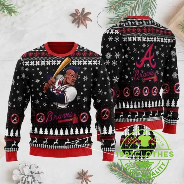 Atlanta Braves Mascot Ugly Christmas Sweater, Atlanta Braves Ugly Sweater, MLB Christmas Sweater