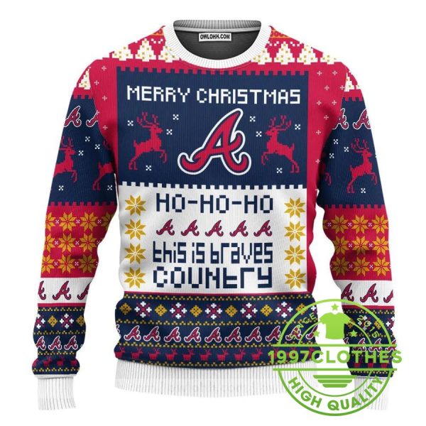 Atlanta Braves Merry Christmas Hohoho Ugly Christmas Sweater, Atlanta Braves Ugly Sweater, MLB Christmas Sweater