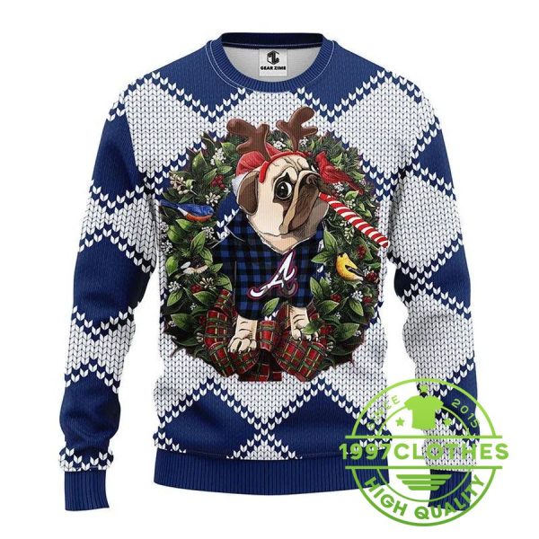 Atlanta Braves Pub Dog Ugly Christmas Sweater, Atlanta Braves Ugly Sweater, MLB Christmas Sweater