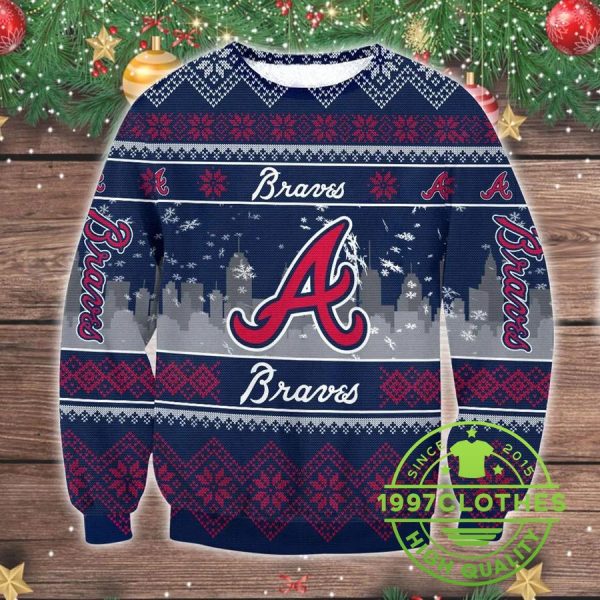 Atlanta Braves Ugly Christmas Sweater, Atlanta Braves Ugly Sweater, MLB Christmas Sweater