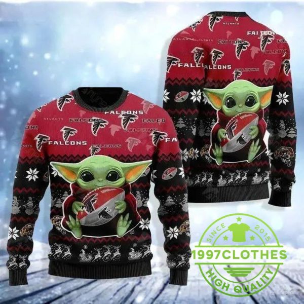 Atlanta Falcon Baby Yoda Ugly Christmas Sweater, Atlanta Falcons Ugly Sweater, NFL Ugly Sweater