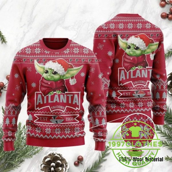 Atlanta Falcons EST 1966 Baby Yoda Ugly Christmas Sweater, Atlanta Falcons Ugly Sweater, NFL Ugly Sweater