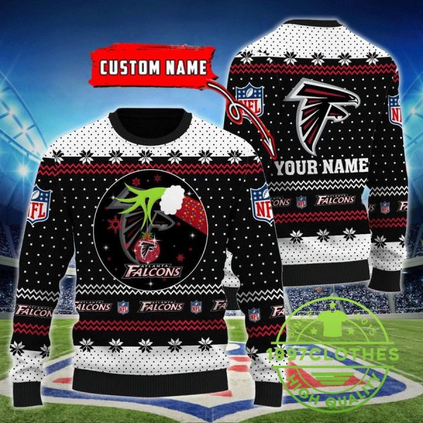 Atlanta Falcons Grinch Personalized Ugly Christmas Sweater, Atlanta Falcons Ugly Sweater, NFL Ugly Sweater