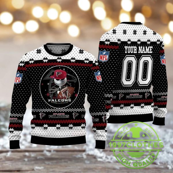 Atlanta Falcons Jack Skellington Personalized Ugly Christmas Sweater, Atlanta Falcons Ugly Sweater, NFL Ugly Sweater