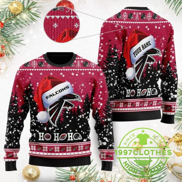 Atlanta Falcons Santa Custom Ugly Christmas Sweater, Atlanta Falcons Ugly Sweater, NFL Ugly Sweater