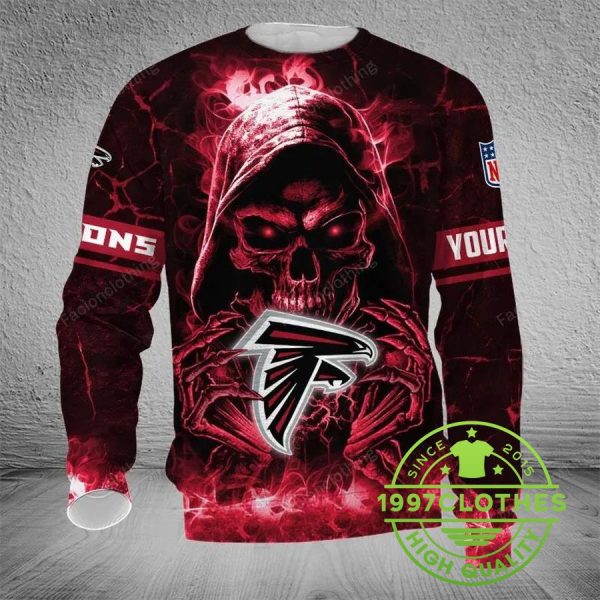 Atlanta Falcons Skull NFL Personalized Ugly Christmas Sweater, Atlanta Falcons Ugly Sweater, NFL Ugly Sweater