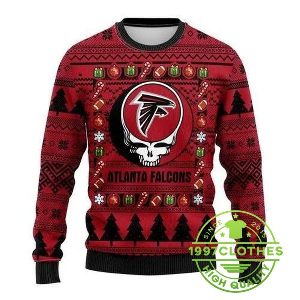 Atlanta Falcons Skull Ugly Christmas Sweater, Atlanta Falcons Ugly Sweater, NFL Ugly Sweater