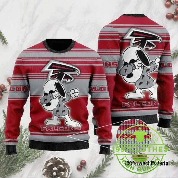 Atlanta Falcons Snoopy Dabbing NFL Ugly Christmas Sweater, Atlanta Falcons Ugly Sweater, NFL Ugly Sweater