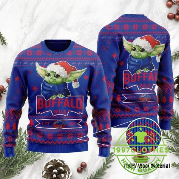 Baby Yoda Grogu Santa Buffalo Bills Ugly  Christmas Sweater, Buffalo Bills Ugly Sweater, NFL Ugly Sweater