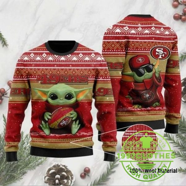 Baby Yoda Hug San Francisco 49ers Ugly  Christmas Sweater, San Francisco 49ers Ugly Sweater, NFL Ugly Sweater