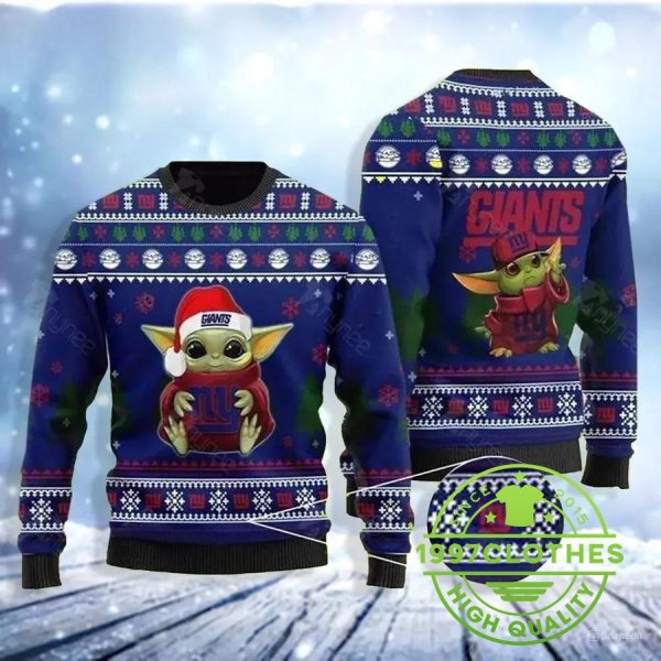 Baby Yoda Love New York Giants Ugly Christmas Sweater, New York Giants Ugly Sweater, NFL Ugly Sweater