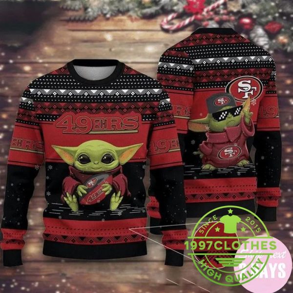 Baby Yoda San Francisco 49ers Ugly Christmas Sweater, San Francisco 49ers Ugly Sweater, NFL Ugly Sweater