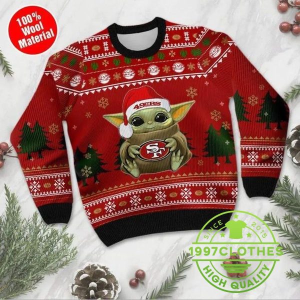 Baby Yoda Santa San Francisco 49ers Ugly  Christmas Sweater, San Francisco 49ers Ugly Sweater, NFL Ugly Sweater