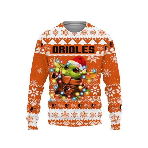 Baltimore Orioles Baby Yoda Star Wars  Ugly Christmas Sweater, Baltimore Orioles Ugly Sweater, MLB Christmas Sweater