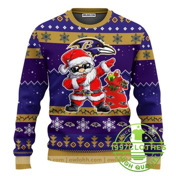 Baltimore Ravens NFL Dabbing Santa Claus Ugly Christmas Sweater, Baltimore Ravens Ugly Sweater, NFL Ugly Sweater