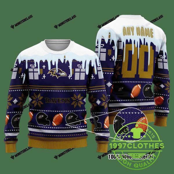 Baltimore Ravens Personalized Ugly Christmas Sweater, Baltimore Ravens Ugly Sweater, NFL Ugly Sweater