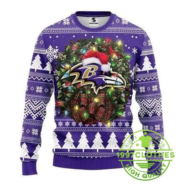 Baltimore Ravens Santa Christmas Ugly Sweater, Baltimore Ravens Ugly Sweater, NFL Ugly Sweater