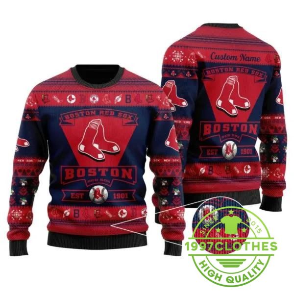 Boston Red Sox Custom MLB Christmas Ugly Sweater, Boston Red Sox Ugly Sweater, MLB Christmas Sweater