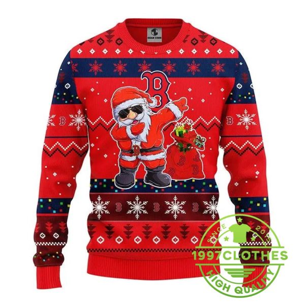 Boston Red Sox Dabbing Santa Claus Ugly Christmas Sweater, Boston Red Sox Ugly Sweater, MLB Christmas Sweater