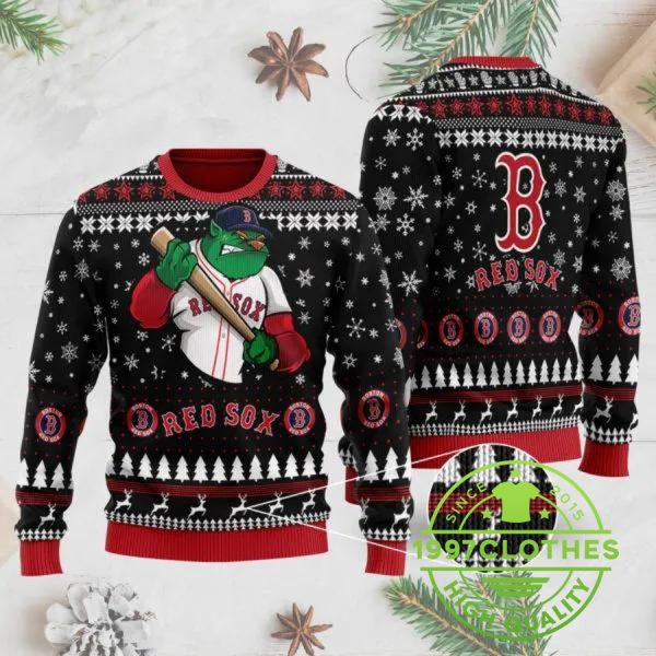 Boston Red Sox Mascot Ugly Christmas Sweater, Boston Red Sox Ugly Sweater, MLB Christmas Sweater