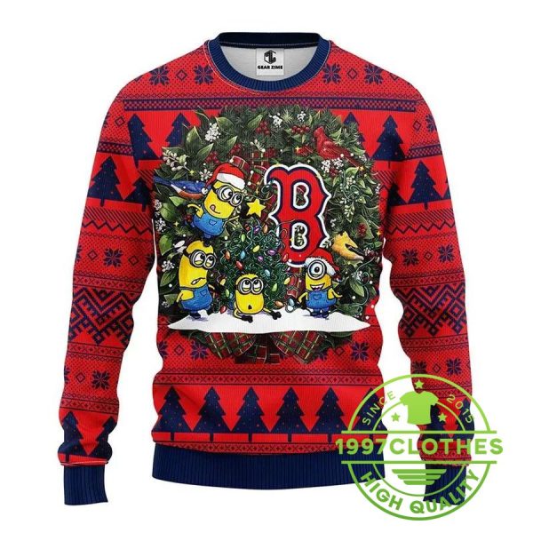 Boston Red Sox Minion Ugly Christmas Sweater, Boston Red Sox Ugly Sweater, MLB Christmas Sweater