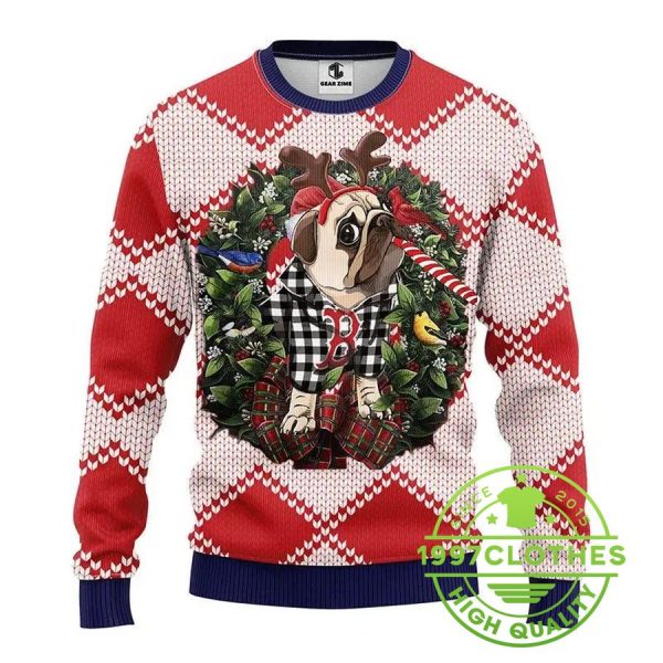 Boston Red Sox Pub Dog Ugly Christmas Sweater, Boston Red Sox Ugly Sweater, MLB Christmas Sweater