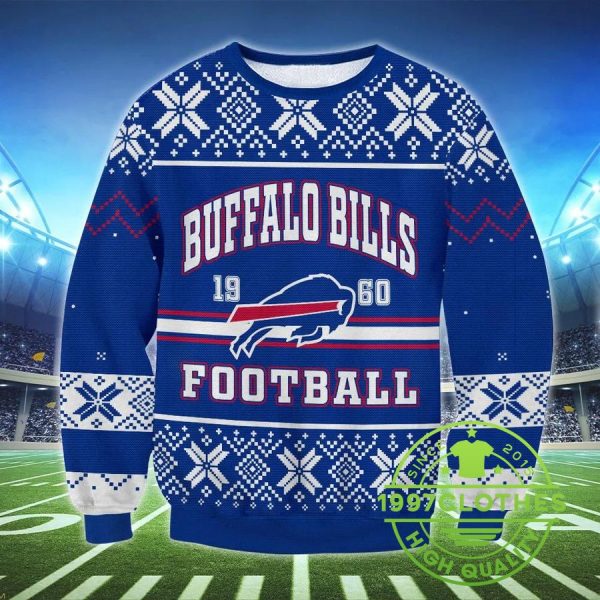 Buffalo Bills 1960 Football Ugly Christmas Sweater, Buffalo Bills Ugly Sweater, NFL Ugly Sweater