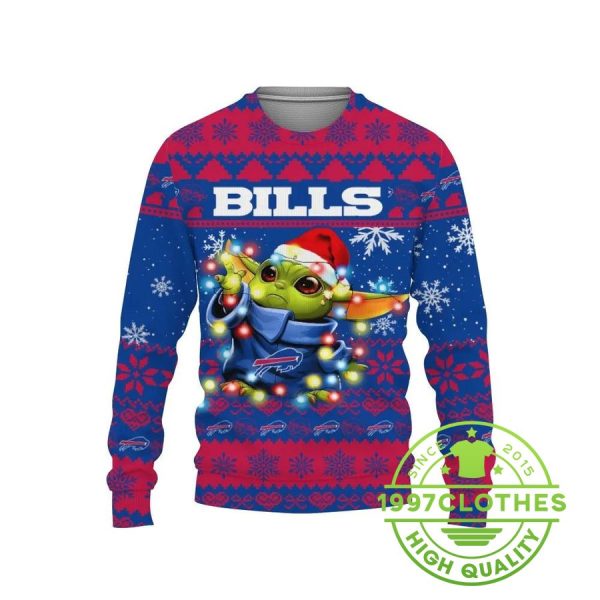 Buffalo Bills Baby Yoda Star Wars Ugly Christmas Sweater New, Buffalo Bills Ugly Sweater, NFL Ugly Sweater